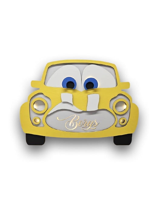 Ręcznie malowana lampka nocna Auto żółte.jpg