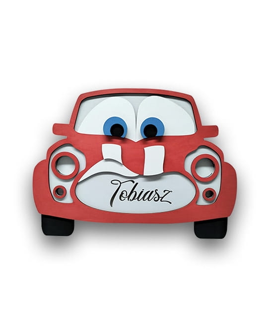 Ręcznie malowana lampka nocna Auto czerwone.jpg