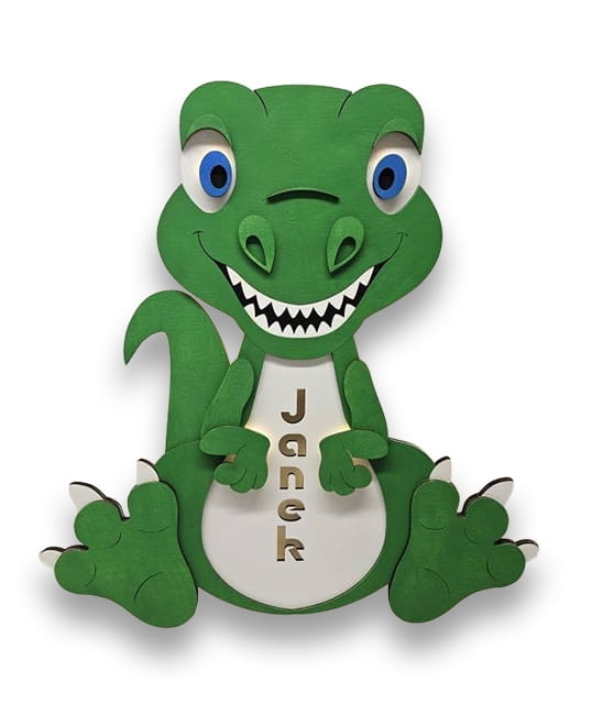 Ręcznie malowana lampka nocna dinozaur w kolorze zielonym