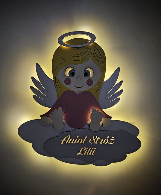 Lampka nocna Anioł Stróż dziewczynka świecąca